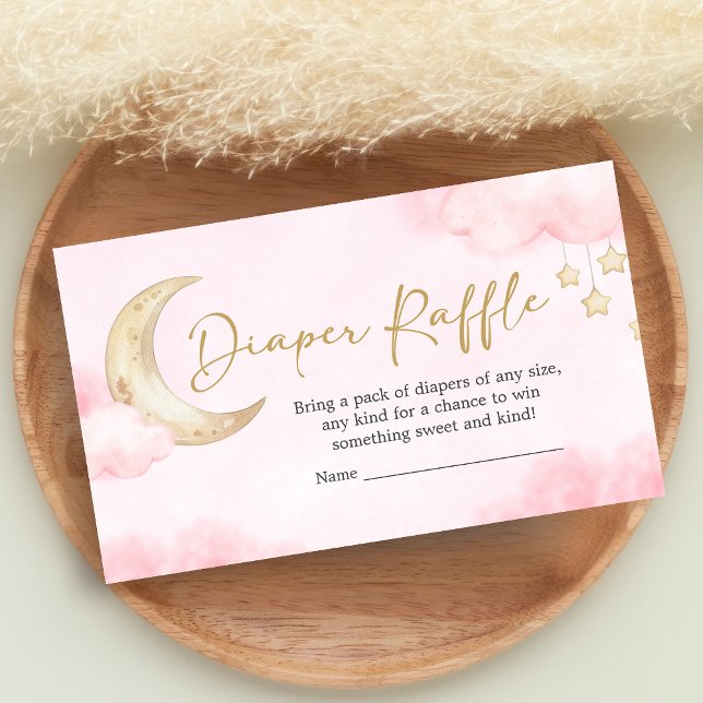 Cartão De Informações Pink Over the Moon Baby Shower Diaper Raffle (Over the Moon Baby Shower Diaper Raffle)