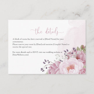 Cartão De Informações Pink Peony Wedding Details Card