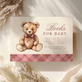 Cartão De Informações Pink Plaid Bear Baby Shower Books For Baby