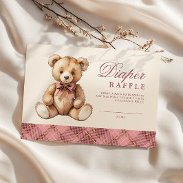 Cartão De Informações Pink Plaid Bear Baby Shower Diaper Raffle