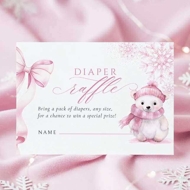 Cartão De Informações Pink Polar Bear Diaper Raffle Card (Criador carregado)