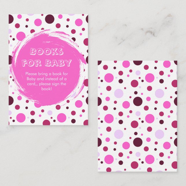 Cartão De Informações Pink polka dot Baby Shower books for Baby (Frente/Verso)