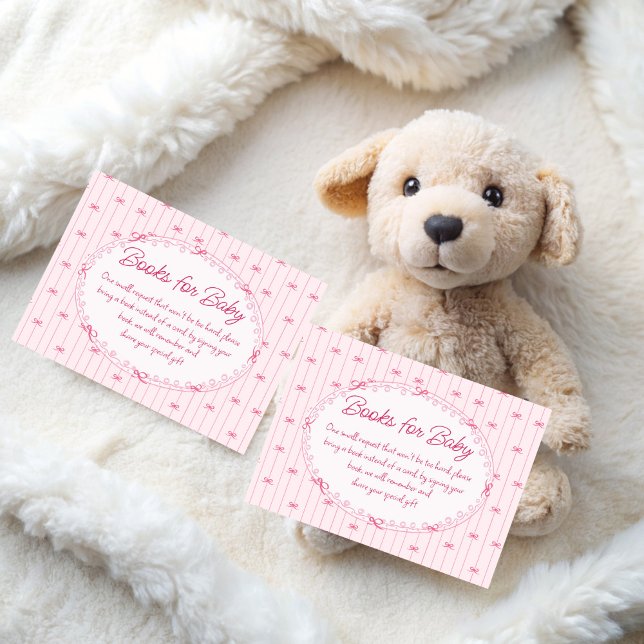 Cartão De Informações Pink preppy hand drawn baby shower book request (Pink preppy hand drawn baby shower book request enclosure cards vintage baby shower invitation suite)