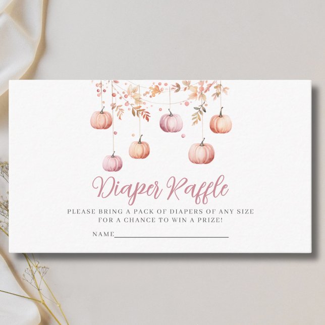 Cartão De Informações Pink Pumpkin Girl Diaper Raffle Baby Shower  (Criador carregado)