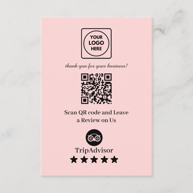 Cartão De Informações Pink QR | TripAdvisor Business Rating Link (Frente)