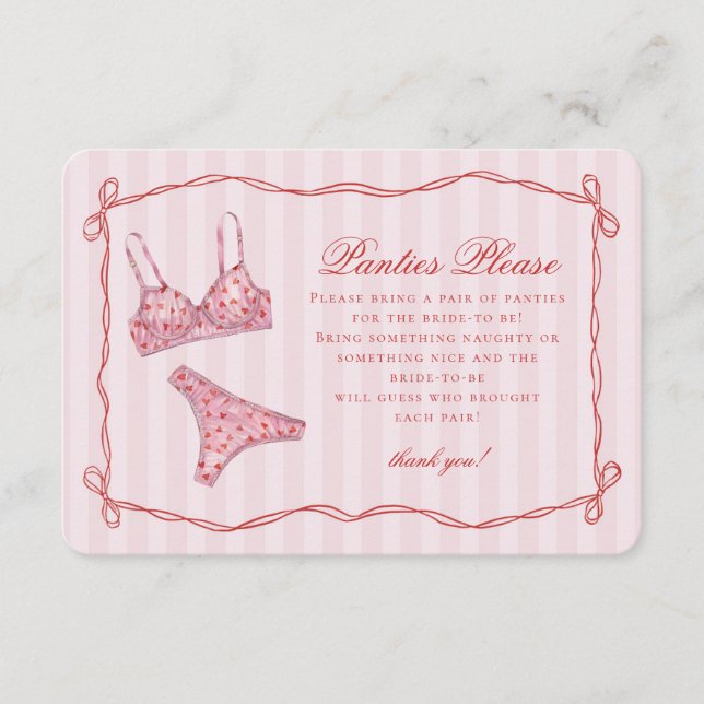 Cartão De Informações Pink & Red Heart Lingerie Shower Panties Please (Frente)