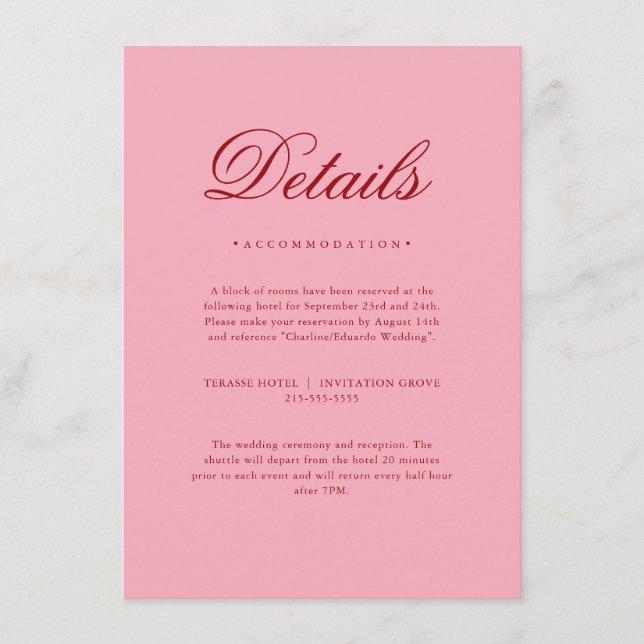 Cartão De Informações Pink Red Valentines  Elegant Neutral Details Card (Frente)