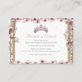 Cartão De Informações Pink Silver Tiara Floral Quinceañer Enclosure Card