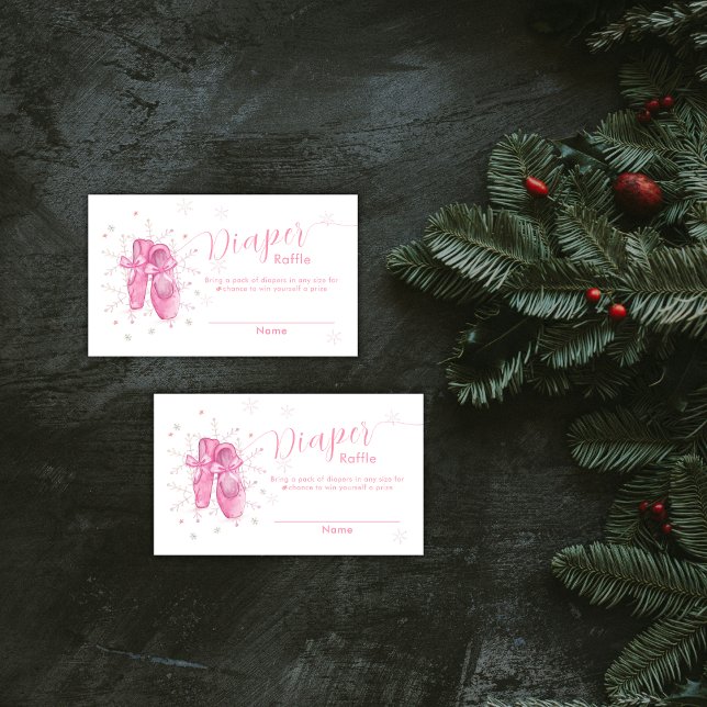 Cartão De Informações Pink Snowflake Ballerina Diaper Raffle Baby Shower (Pink Snowflake Ballerina Diaper Raffle Baby Shower Enclosure Card)
