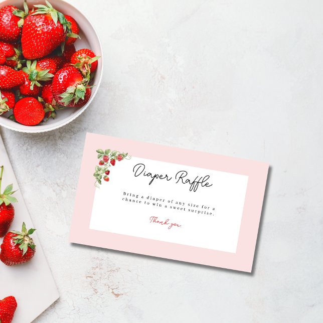 Cartão De Informações Pink Strawberry Baby Shower Diaper Raffle (Berry Sweet Baby Shower Diaper Raffle Enclosure Card)
