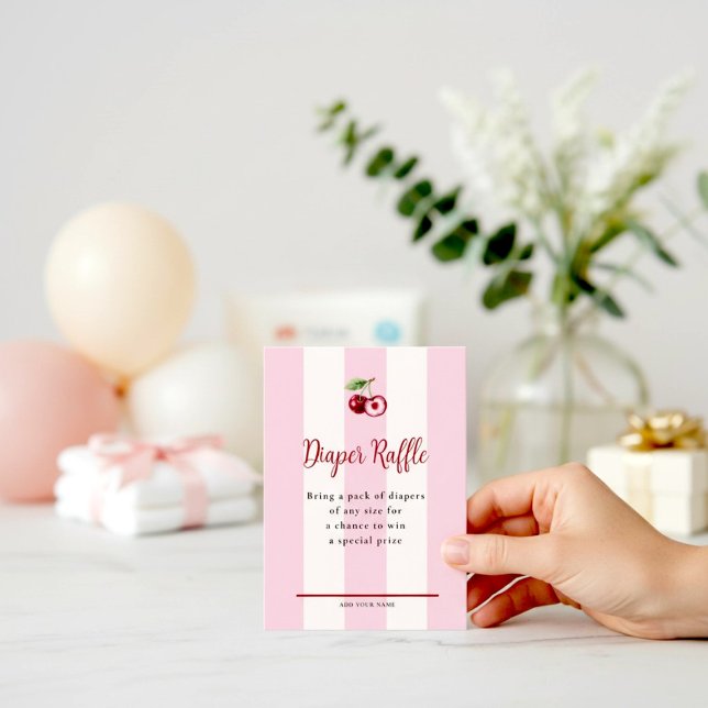 Cartão De Informações Pink Stripe Cherry Accent Diaper Raffle  (Criador carregado)