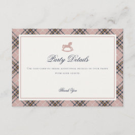 Cartão De Informações Pink Tartan Plaid Rocking Horse Detail Insert Card