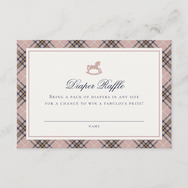 Cartão De Informações Pink Tartan Plaid Rocking Horse Diaper Raffle Card (Frente)