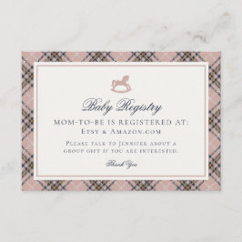 Cartão De Informações Pink Tartan Plaid Vintage Rocking Horse Registry