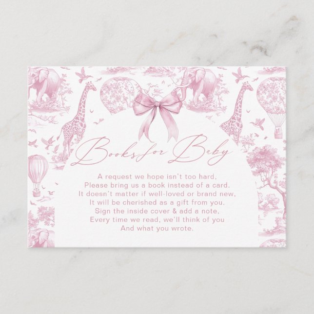 Cartão De Informações Pink Toile Safari Animal Books For Baby (Frente)