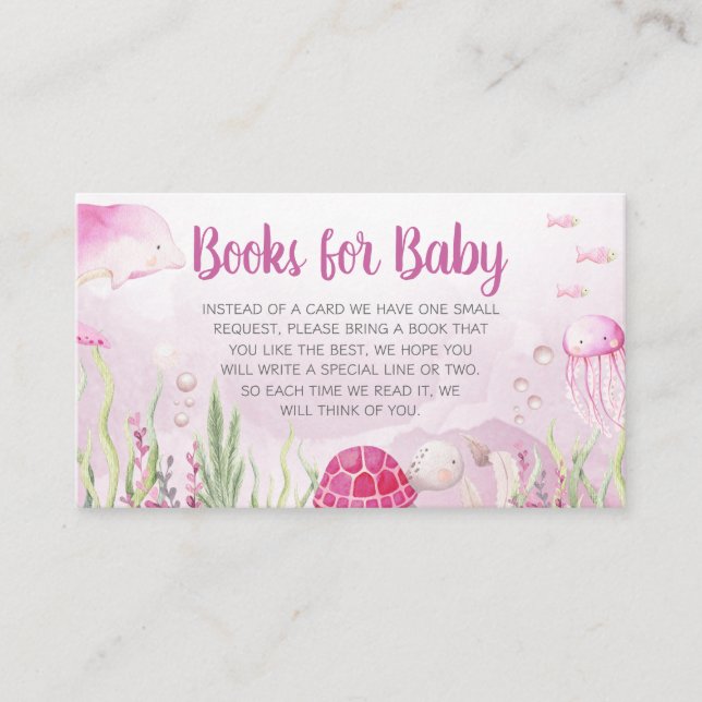 Cartão De Informações Pink Under the Sea Baby Shower Books for Baby (Frente)