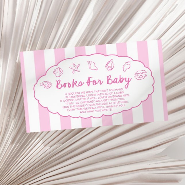 Cartão De Informações Pink Whimsical Seashell Baby Shower Books For Baby (Criador carregado)