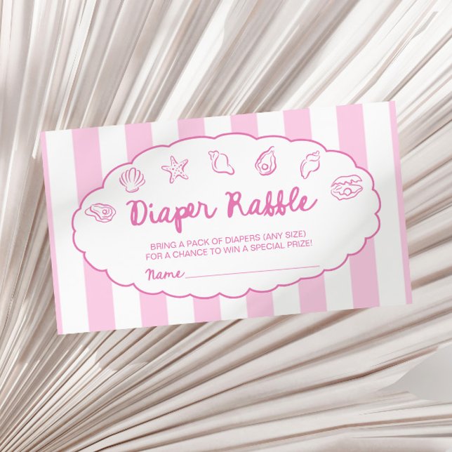 Cartão De Informações Pink Whimsical Seashell Baby Shower Diaper Raffle  (Criador carregado)