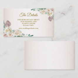 Cartão De Informações Pink White Rose Watercolor Greenery Wedding Detail