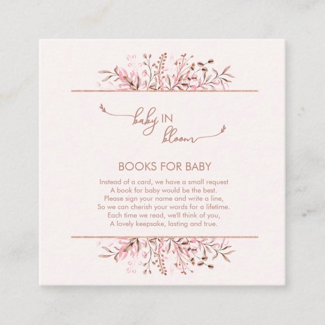 Cartão De Informações Pink Wildflower Baby in Bloom Books for Baby (Frente)
