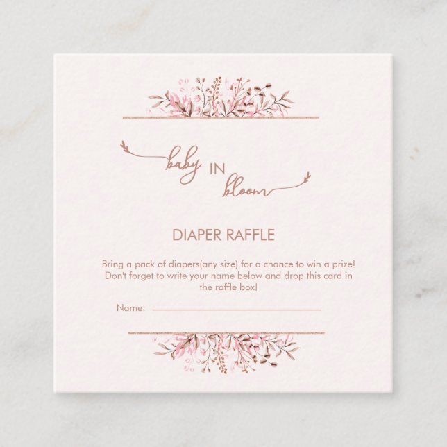 Cartão De Informações Pink Wildflower Border Baby in Bloom Diaper Raffle (Frente)