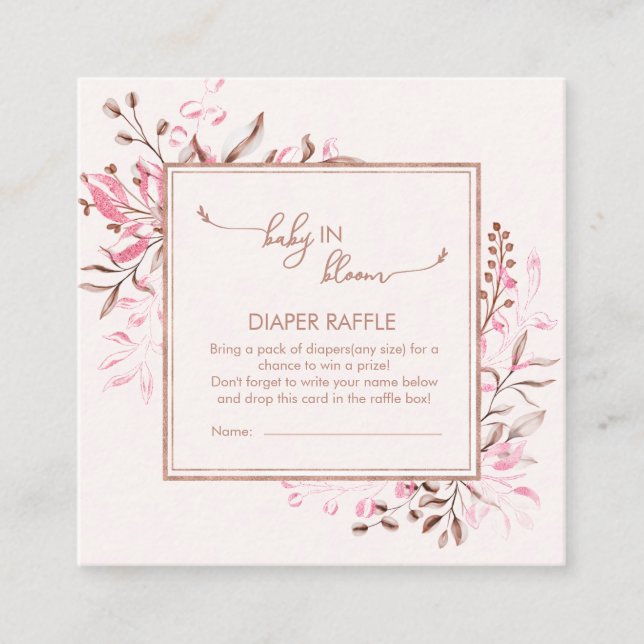Cartão De Informações Pink Wildflower Border Baby in Bloom Diaper Raffle (Frente)