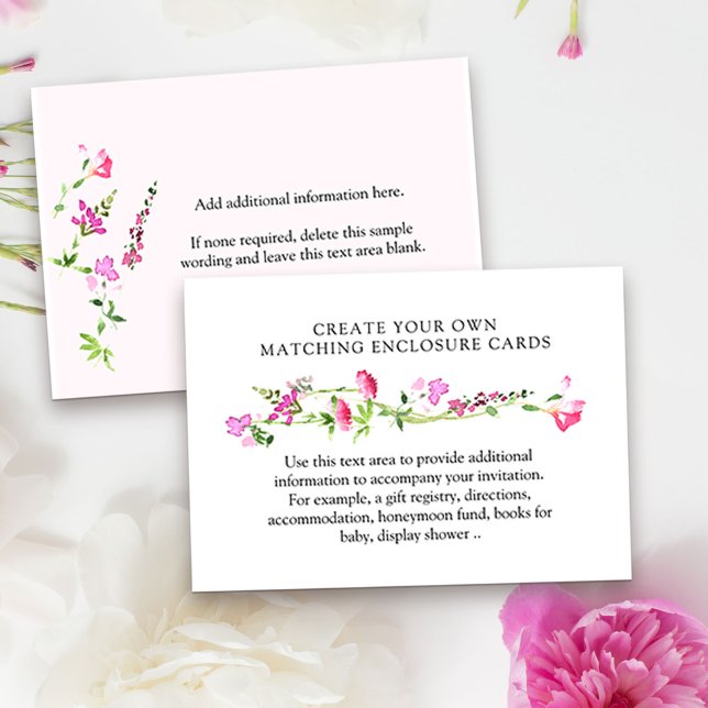 Cartão De Informações Pink Wildflower Crie seu próprio Vazio (DIY enclosure cards or reception cards from my Pink Wildflower Collection.)