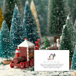 Cartão De Informações Pink Winter Skate Penguin Books for Baby Shower