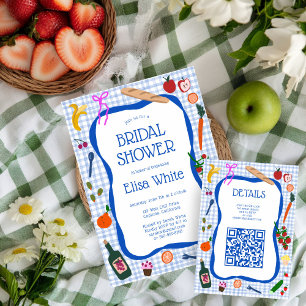 Cartão De Informações Piquenique Xadrez Moderno Fofo QR PERSONALIZADO Ch