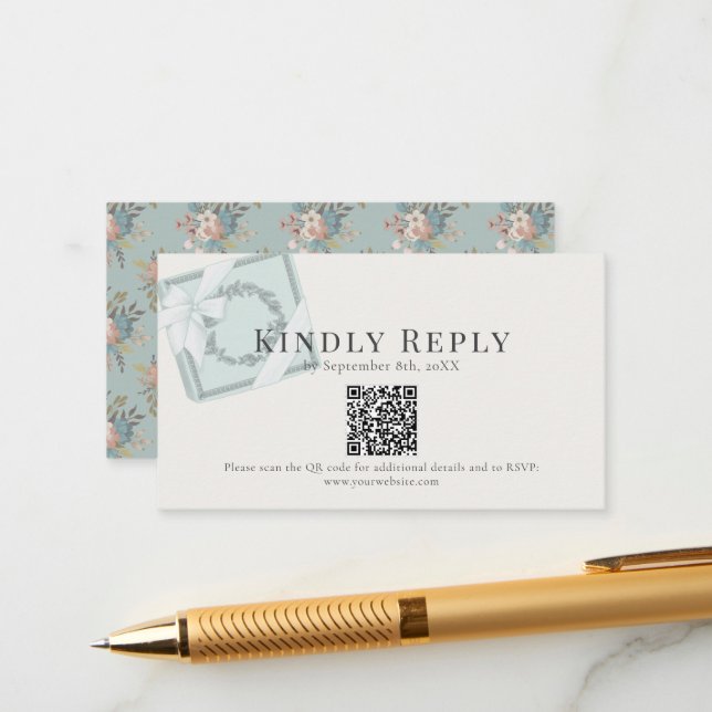 Cartão De Informações Pistachio Green Gift Box Código QR RSVP (Frente/Verso In Situ)