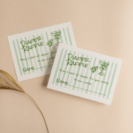 Cartão De Informações Pizza Rosa Verde Desenhada Mão Fralda Raffle