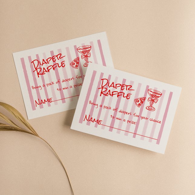 Cartão De Informações Pizza Rosa Vermelha Desenhada Mão Fralda Raffle (Criador carregado)