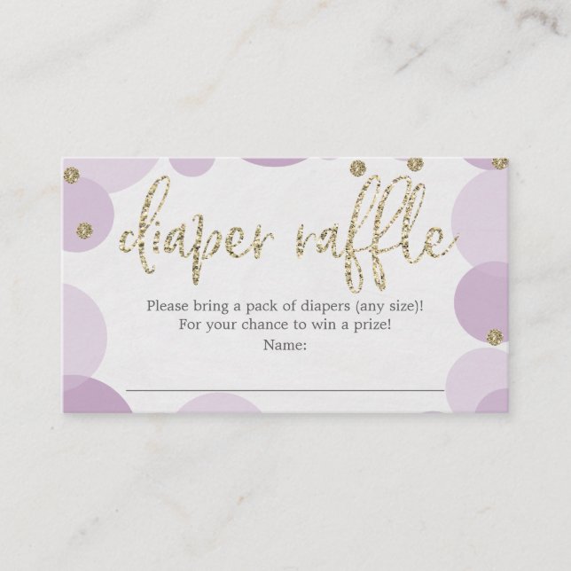 Cartão De Informações Placa Chá de fraldas Raffle Bolinhas roxa (Frente)