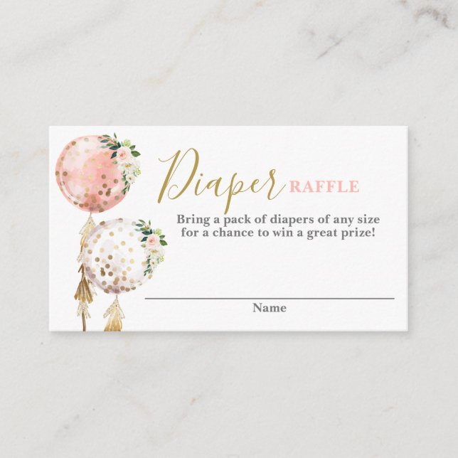 Cartão De Informações Placa de balões Raffle fralda (Frente)