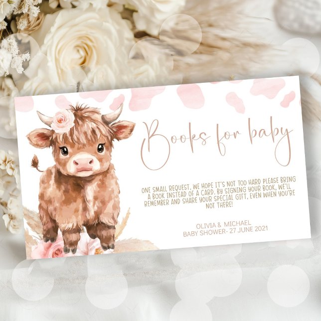 Cartão De Informações Placa de chá de fraldas de Vaca Santa (Highland Cow Holy Cow baby shower girl )