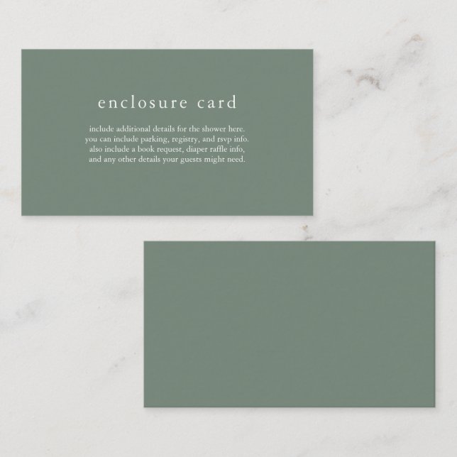 Cartão De Informações Placa de Chá de fraldas do HANNAH Sage Green Boho (Frente/Verso)