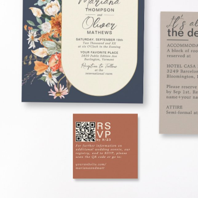 Cartão De Informações Placa de código QR de Terracotta RSVP Mínima Moder (Criador carregado)