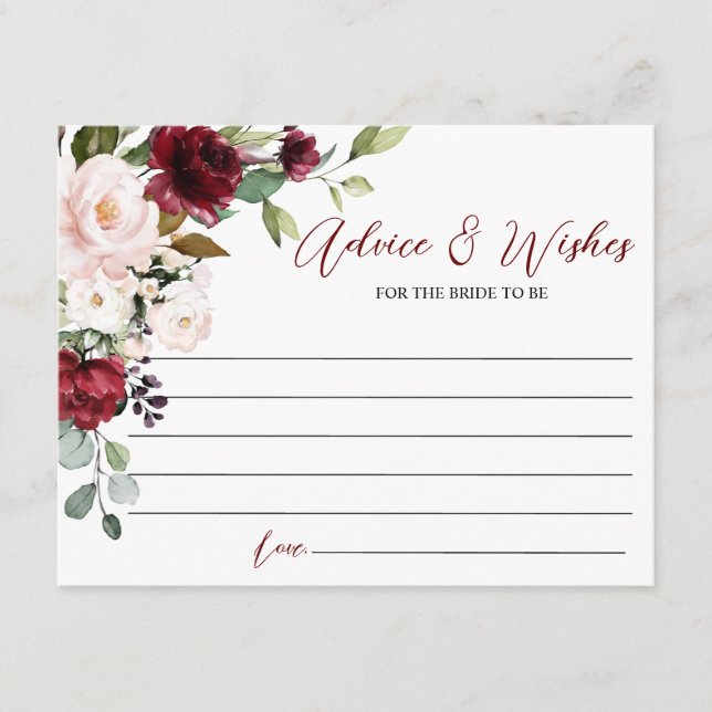 Cartão De Informações Placa de Conselhos e Desejos de Rosa Burgundy (Frente)