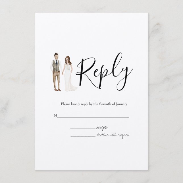 Cartão De Informações Placa de gabinete de casamento RSVP de Casal ilust (Frente)