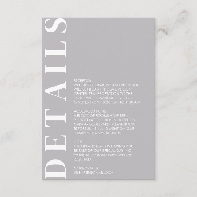 Cartão De Informações Placa de gabinete de Cinza média indiana (Frente)