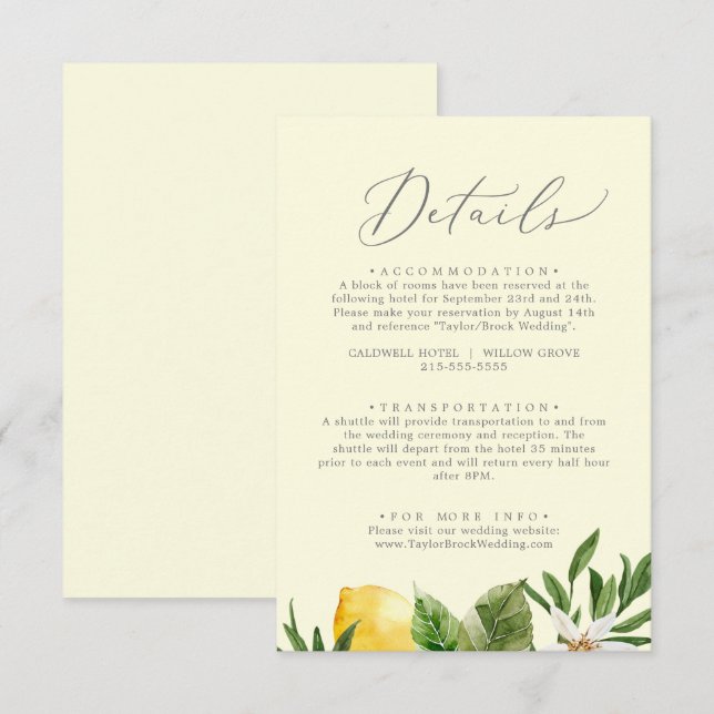 Cartão De Informações Placa de Gabinete de Detalhes Amarelos do Jardim d (Frente/Verso)