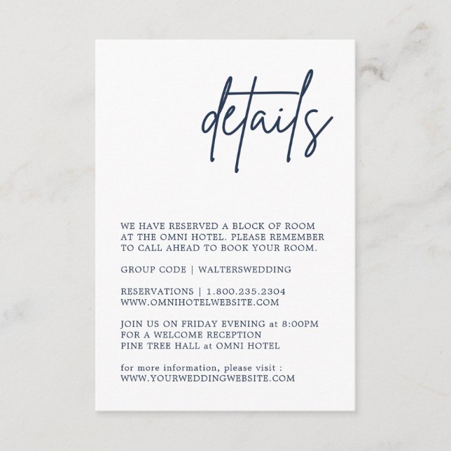 Cartão De Informações Placa de gabinete de detalhes azul marinho (Frente)