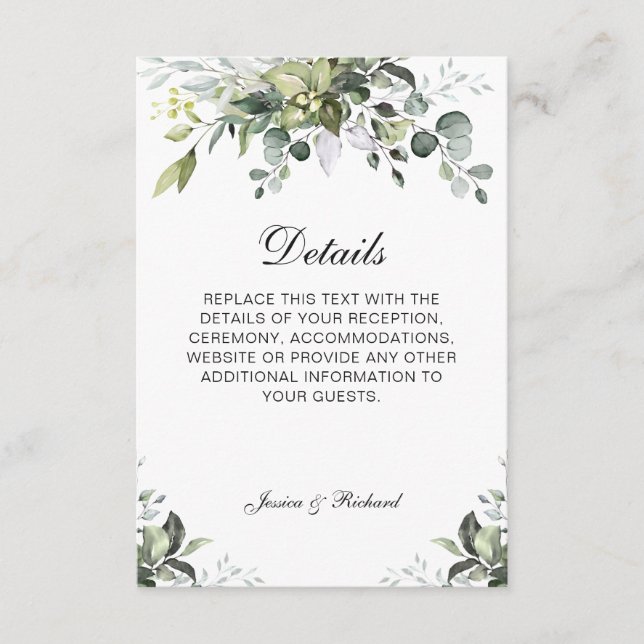 Cartão De Informações Placa de Gabinete de Detalhes da Aquarela Eucalypt (Frente)