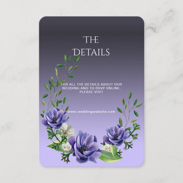 Cartão De Informações Placa de gabinete de detalhes das flores roxas de  (Frente)
