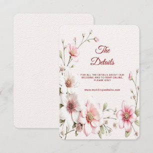 Cartão De Informações Placa de gabinete de detalhes florais branco-rosa 