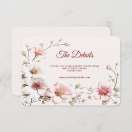Cartão De Informações Placa de gabinete de detalhes florais branco-rosa