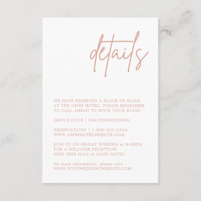 Cartão De Informações Placa de gabinete de detalhes rosa empoeirada (Frente)