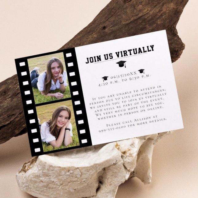 Cartão De Informações Placa de gabinete de gradação de colagem de fotos  (White Filmstrip Photo Collage Graduation Enclosure Card)