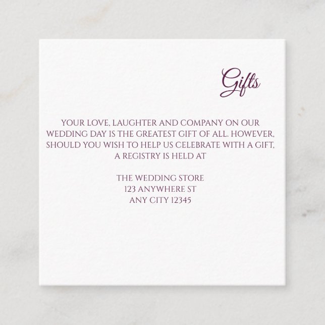 Cartão De Informações Placa de gabinete de presentes para o anel floral  (Frente)