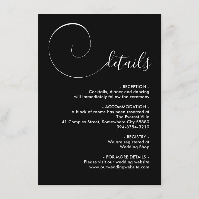 Cartão De Informações Placa de gabinete de script de caligrafia preta (Frente)